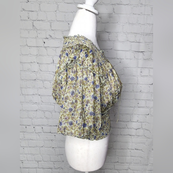 Free People Beatrice Floral-print Smocked Top In Mint Combo - Picture 4 of 8